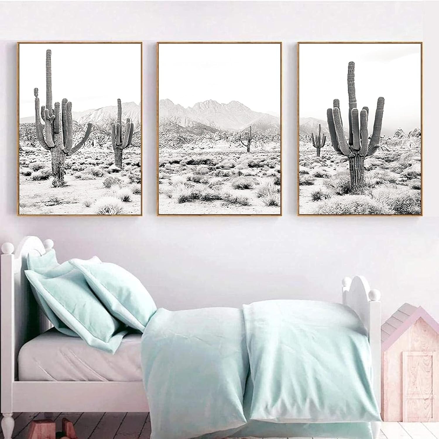 Desert Landscape Canvas Wall Art Black and White Desert Poster Prints Desert Photography Wall Art Saguaro Cactus Art Sonoran Desert Painting Cactus Pictures Wall Decor for Home 16x24inchx3 Unframed