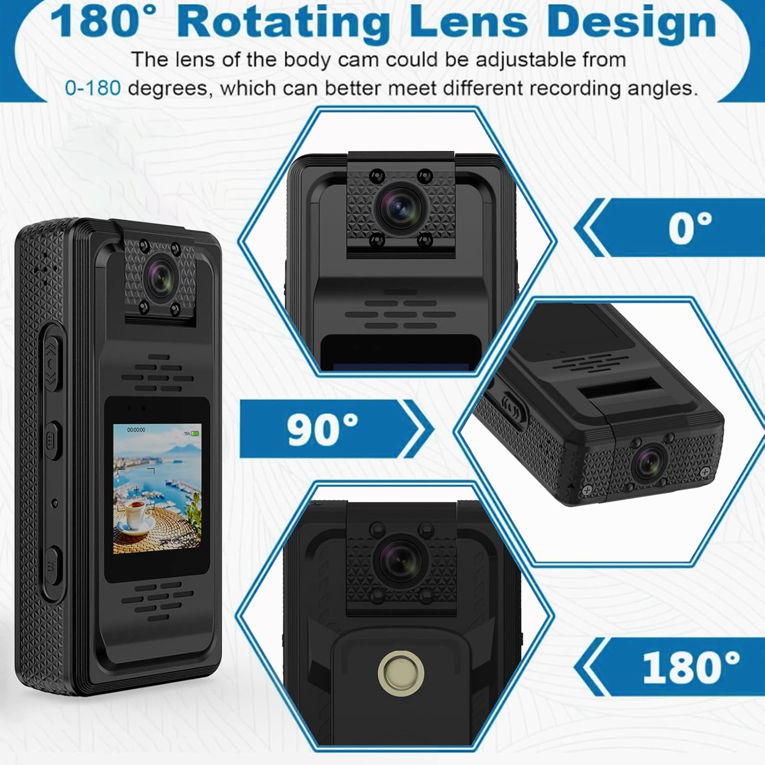 2K HD Body Camera with Audio and Video Recording, 128GB Mini Body Camera with 180° Rotating Lens, 10HR Battery & Night Vision, Wearable Bodycam for Cycling, Traveling, Vlogging, Police Law Enforcement