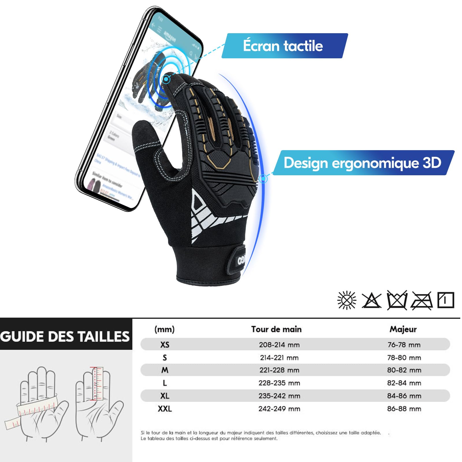 VGO... Gants de travail de Sécurité, Gants de Mécanicien, Gants d'Impact, Gants Anti-Vibrations, Gants de Gréeur, Usage Intensif (SL8849)