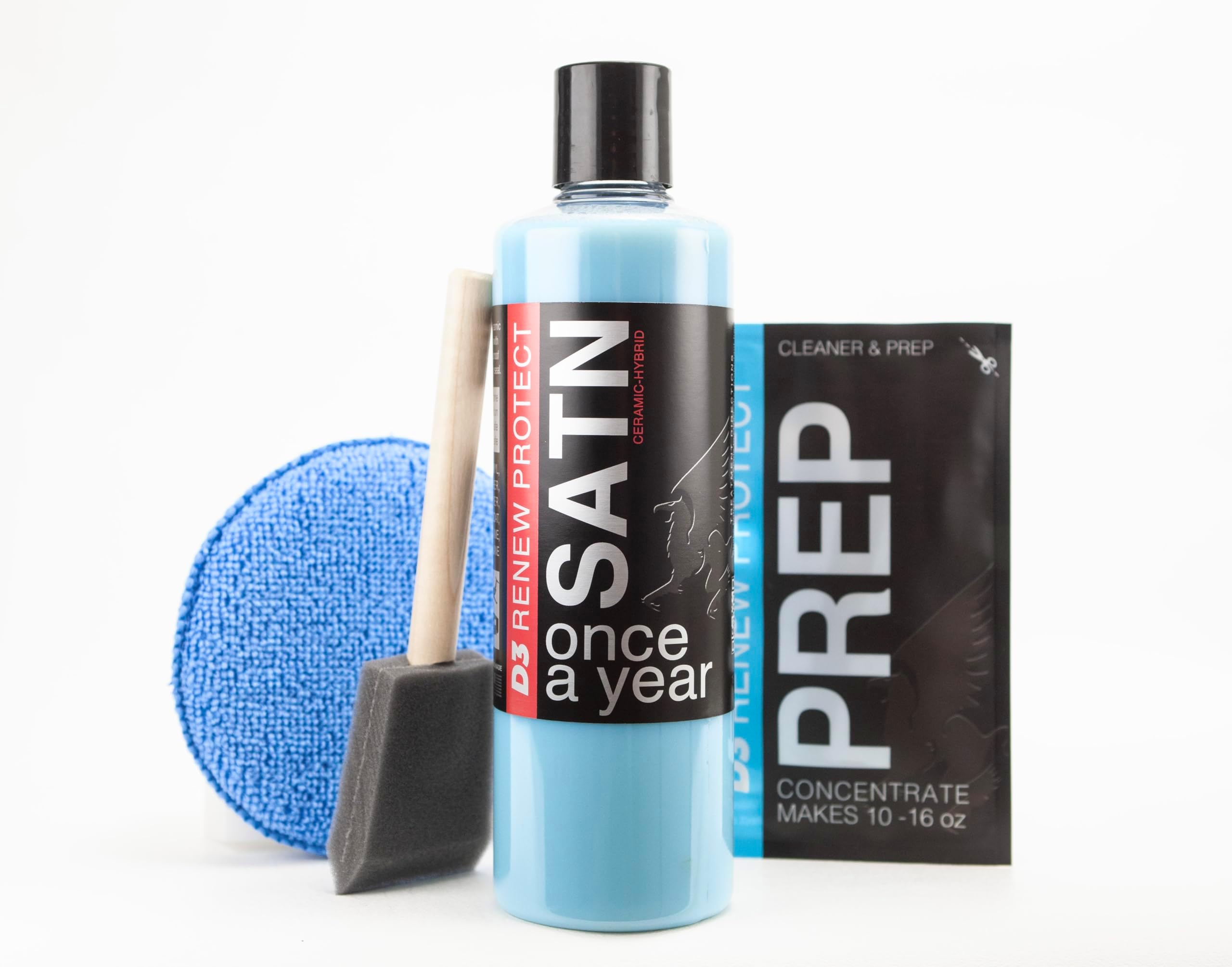 SATN, Once A Year - Our Highest UV Reflective Value: Restorer Plastic and Vinyl, Renew Color, Prevents Tire Dry Rot – Weather- and Salt-Proof, UV Block, Med. Gloss Dry-Seal – 16oz Kit