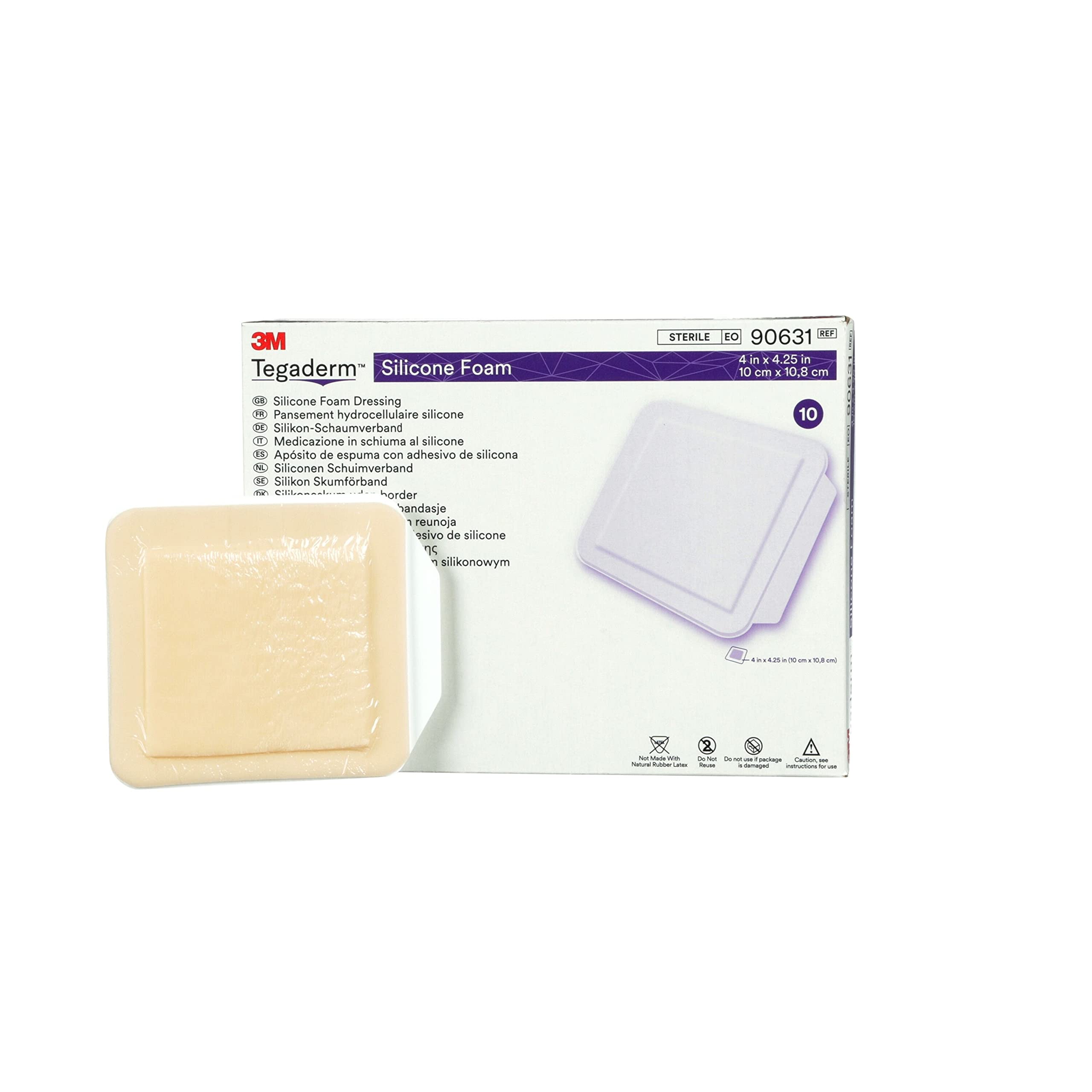 3M™ Tegaderm™ Silicone Foam Dressing, 90631, 4 x 4.25 in, 10/Carton, 4 Cartons/Case