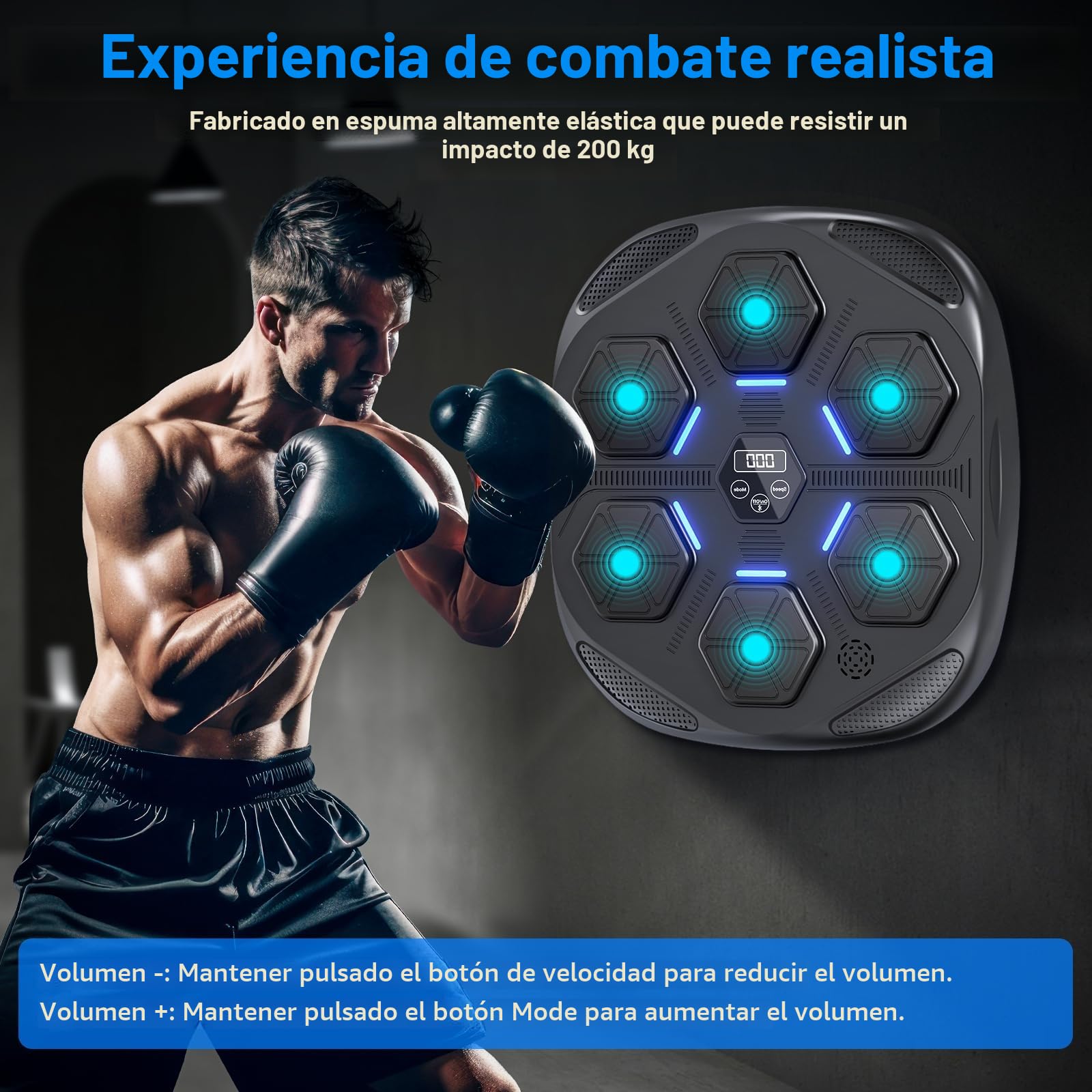 HotHands - Máquina de Boxeo Musical, Equipo de Boxeo Electrónico Bluetooth portátil de Pared, 9 Modos de Velocidad, Entrenamiento de Pared, Altura de instalación Ajustable, con Guantes