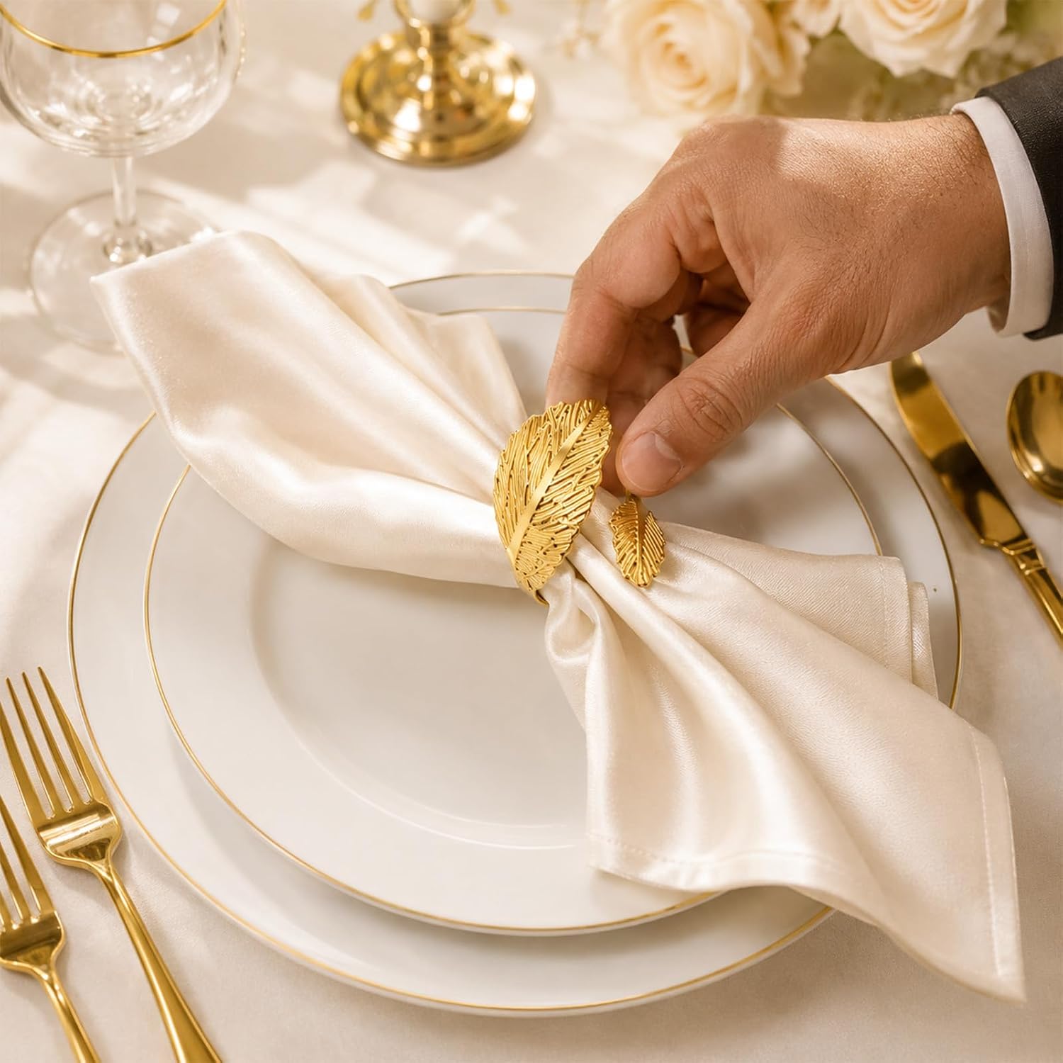 50Pcs Gold Leaf Napkin Rings Bulk Metal Napkin Holders for Wedding