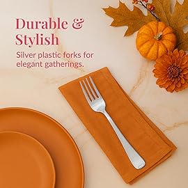 Prestee 100-Pack Heavy Duty Plastic Forks - 7-Inch Elegant Silver Plastic Forks Disposable Set - Fancy, Disposable Silverware Utensils for Parties, Holidays, Weddings, and Events - Durable Cutlery Set