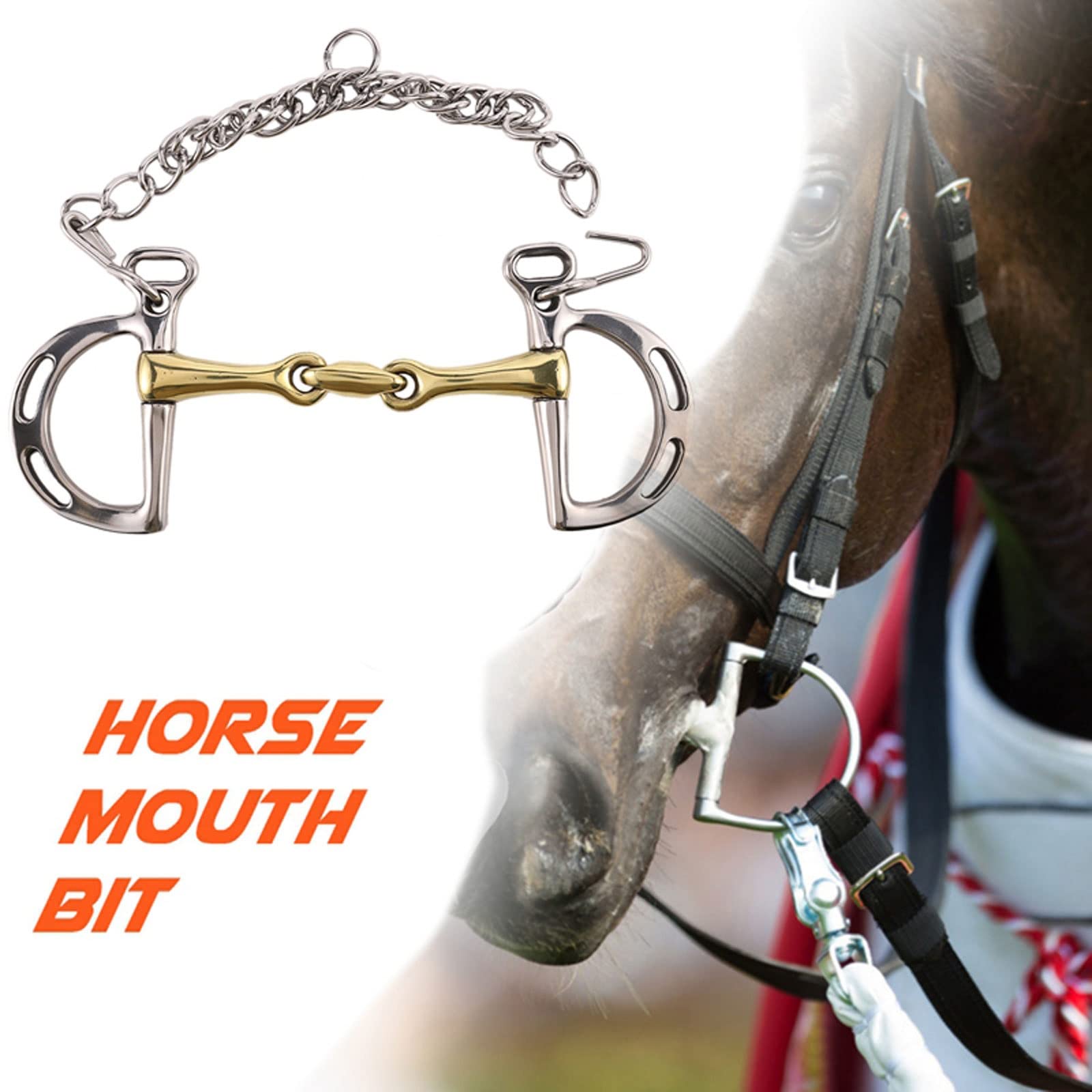 Wygwlg Rodillo de Boca de masticación de Caballo de bajo apalancamiento de Boca de Acero Inoxidable, Boca articulada sólida con Cadena de Gancho Binocular Caballo (Color : Silver, Size : 13.2cm)
