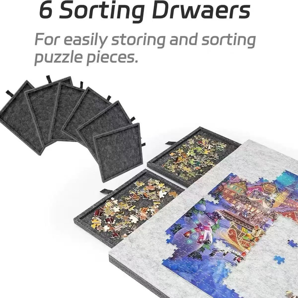 Przenośna Tablica Do Układania Puzzli, Uchylny Stół Do Układania Puzzli Z Regulowaną Podstawą, Lekka Filcowa Tablica Do Układania Puzzli Z Pokrywą I 6 Szufladami Do Sortowania, Do 1000 Elementó black