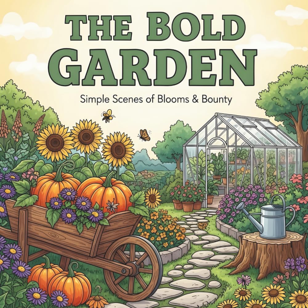 THE BOLD GARDEN Simple Scenes of Blooms & Bounty: Simple Scenes with Bold Outlines for Stress-Free Coloring