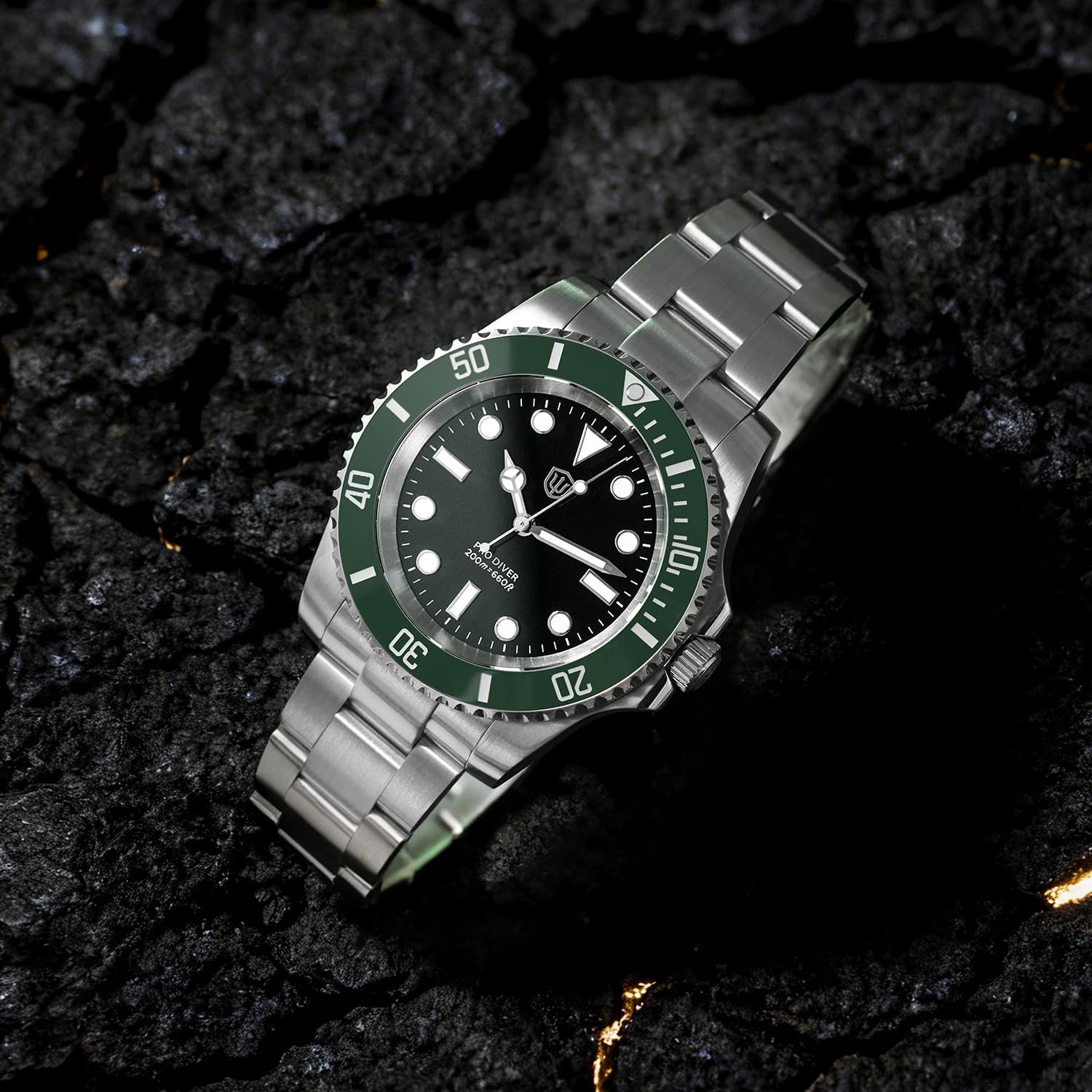 watchdives Reloj de buceo profesional, WD1680Q V2 Japón VH31 Barrido Segundo Cuarzo Reloj de Pulsera de 40 mm Cristal de Zafiro Reloj de 200 m Impermeable Luminoso Reloj Analógico