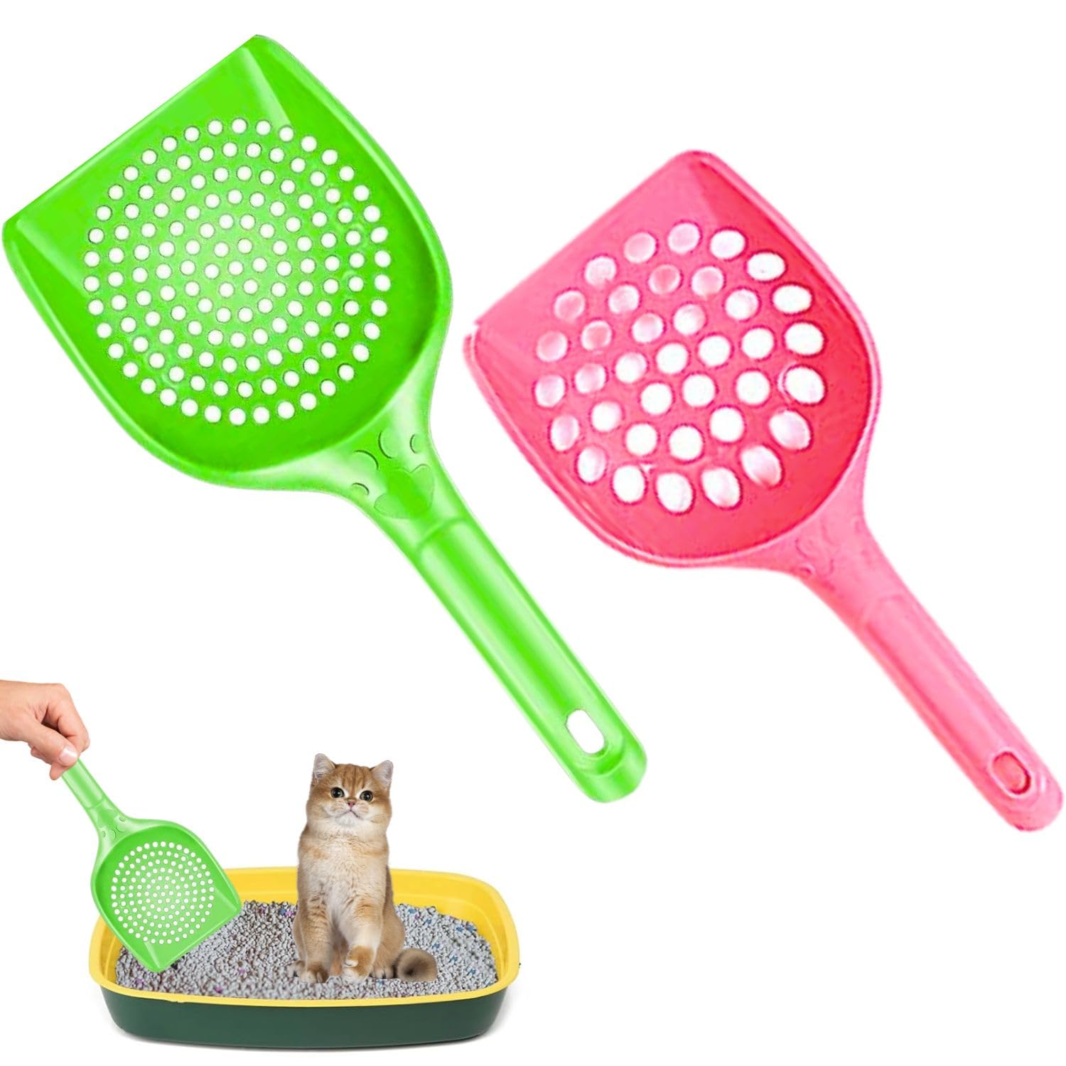 Vayinato PetzLifeworld Cat Litter Scoop 2 in 1 Set for Small Hole and Big Hole Pack of 2 (Colour May Varry), Multicolour