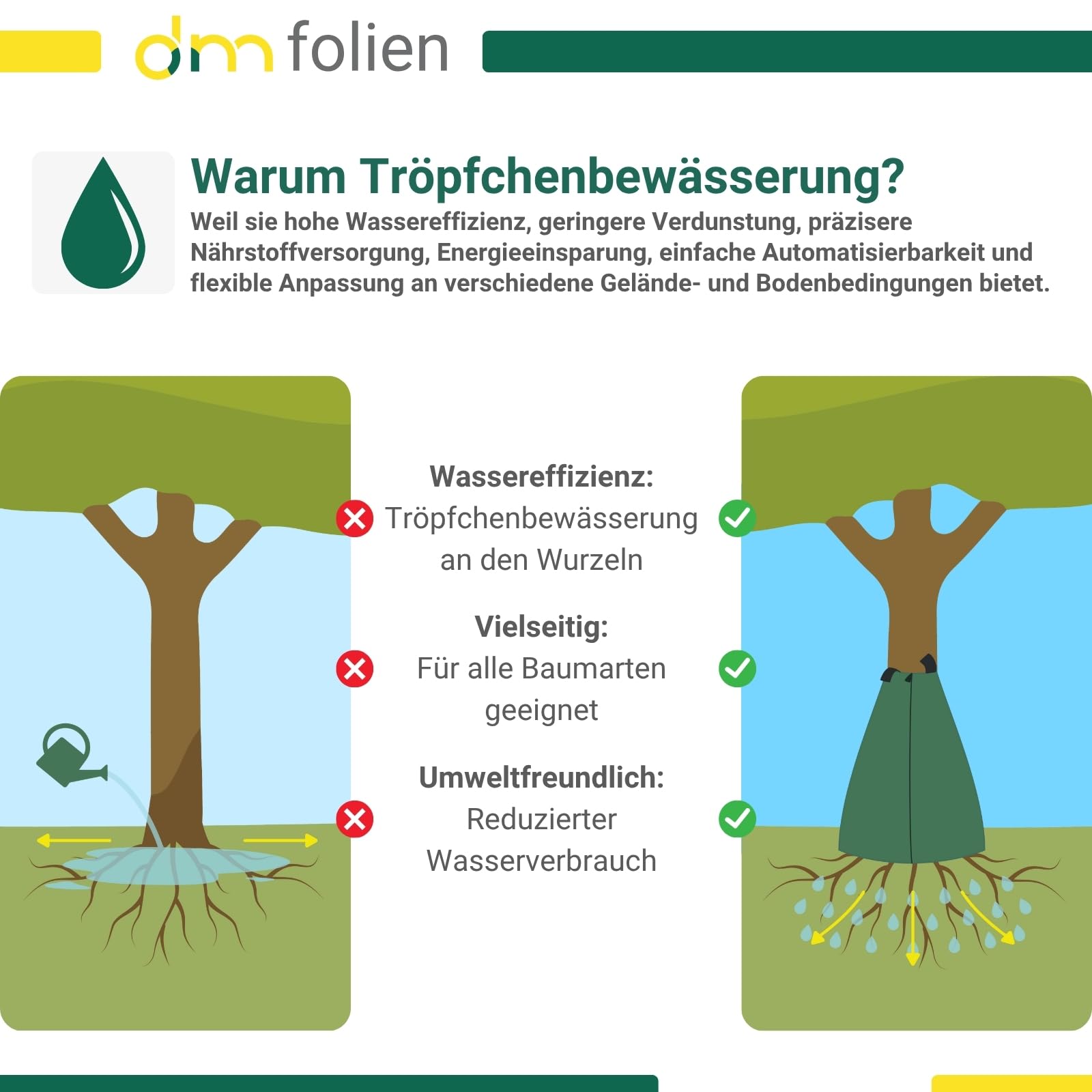 dm-folien Bewässerungsring I 10 Stück I Bewässerungsringe für Bäume, Hecke & Strauch I Bewässerungshilfe mit 55 Liter I UV-beständiger Bewässerungssack zur gezielten Pflanzen-Bewässerung