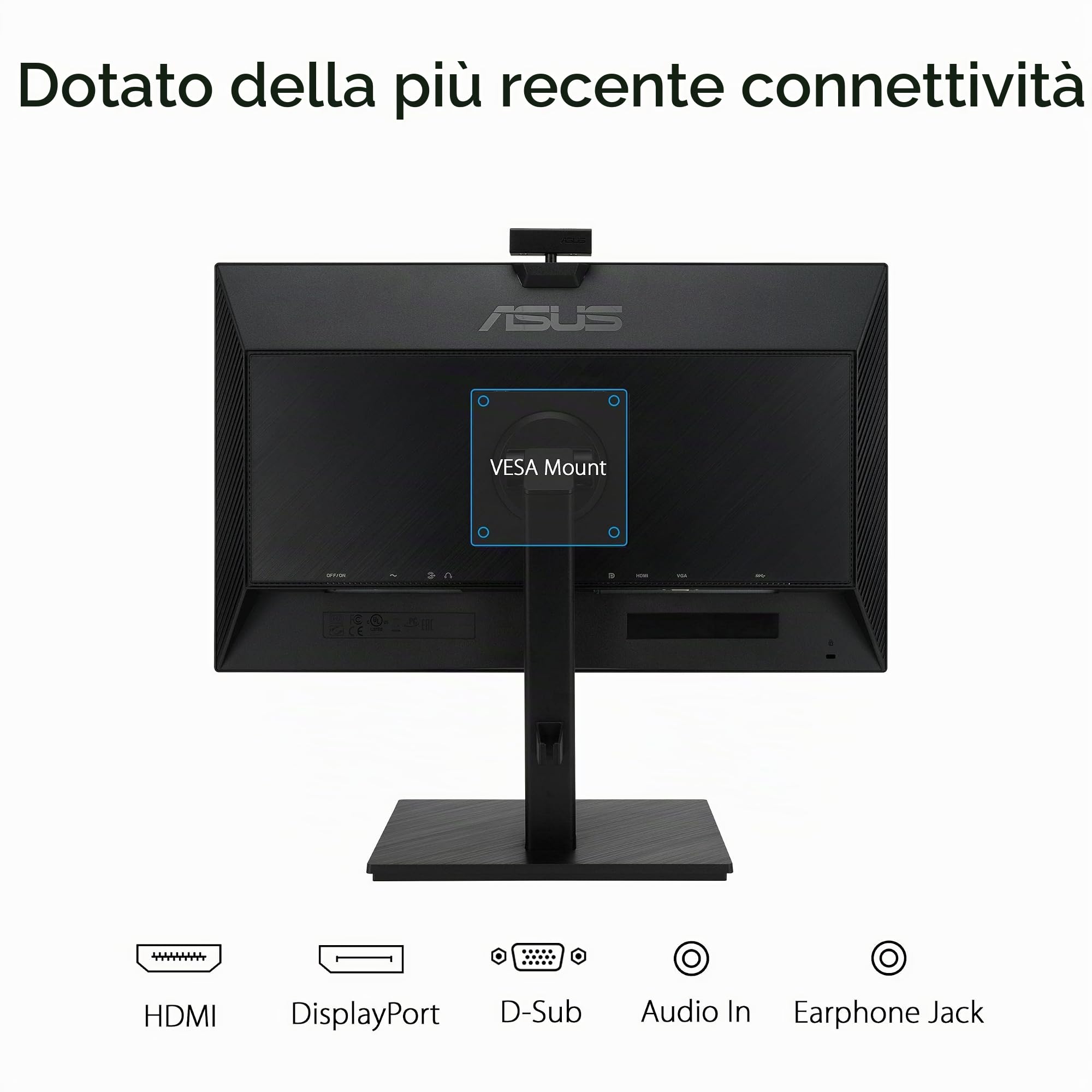 ASUS BE24EQSK, Monitor per Video Conferenze da 23,8" IPS Full HD, Nero | Design Senza Cornice, Webcam FHD, Porta per il Microfono e HDMI, Altoparlanti, Tecnologia Eye Care e Anti-Sfarfallio