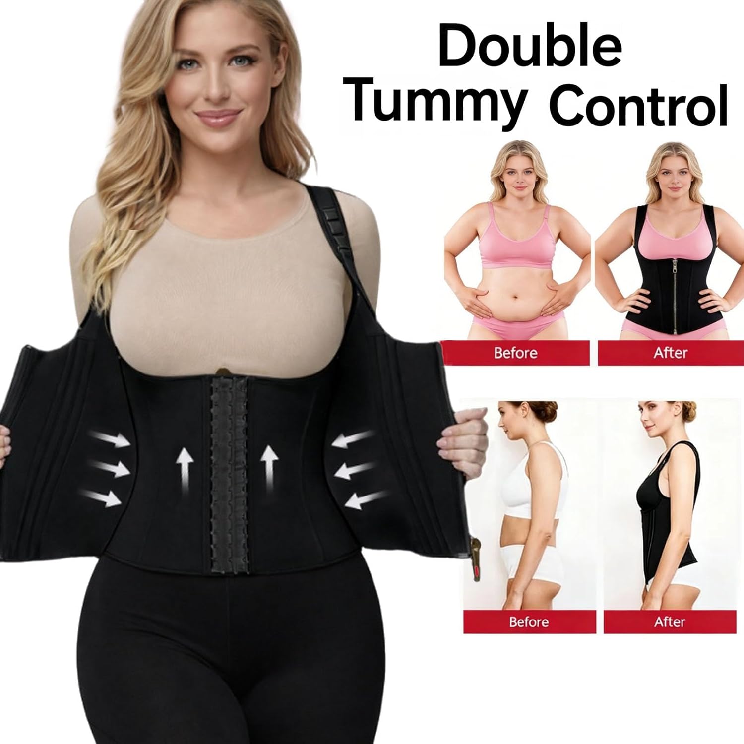 Waist Trainer for Women Body Shaper Tummy Control Sport Workout Shapewear Corset with Adjustable Shoulder Strap