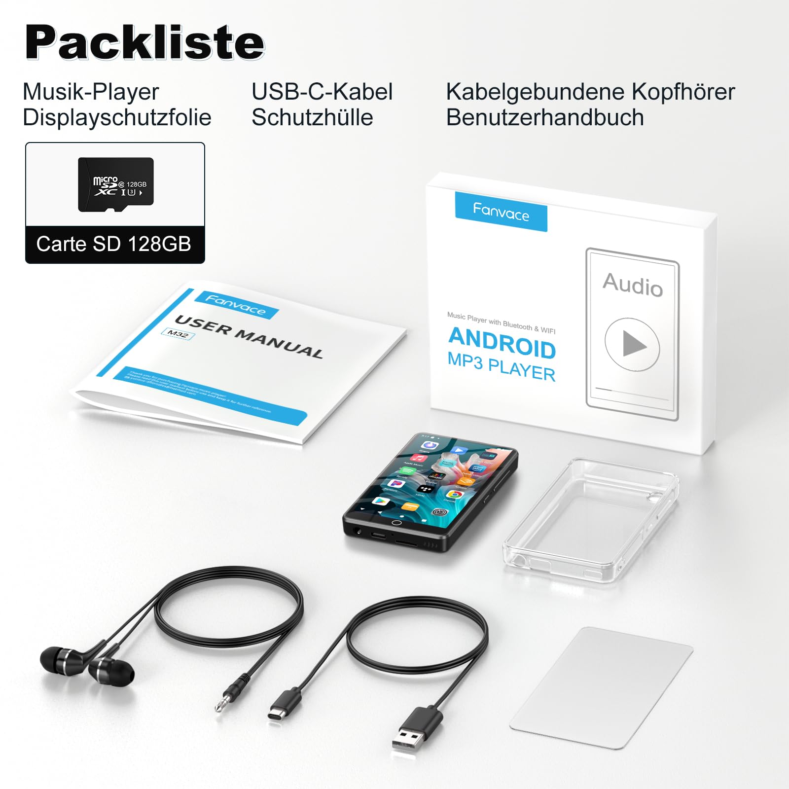 144GB MP3 Player Spotify mit WiFi und Bluetooth, Android MP4-Player für Kinder, 4.02 Zoll Touchscreen Musikplayer mit Audible, Amazon Music und Play Store