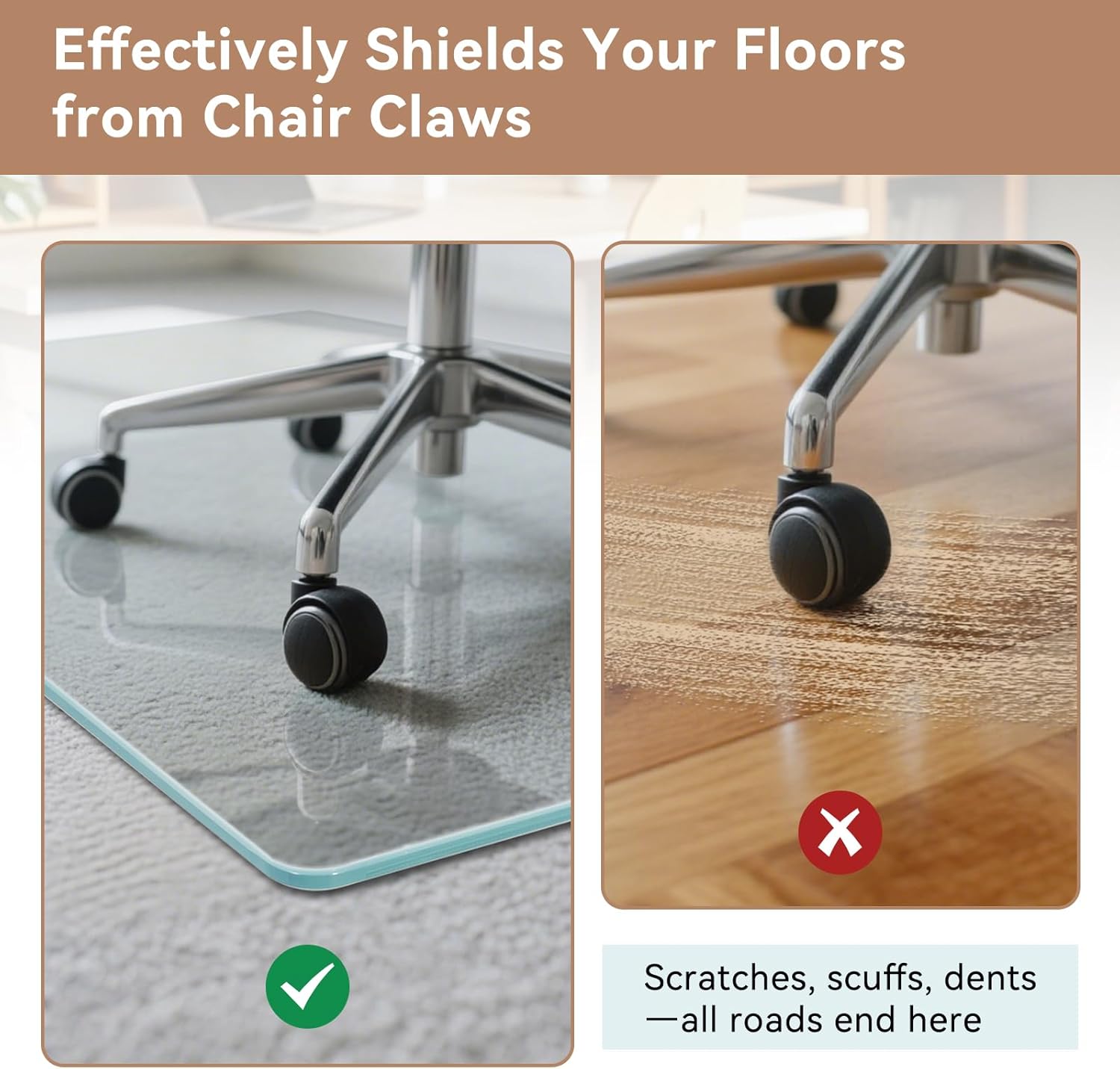 36" x 46" Tempered Glass Office Chair Mat for Carpet, Smooth Glide, Easy Roll On/Off, Heavy Duty Desk Chair Mat for Hardwood Floor Protection, Easy to Clean, Scratch-Resistant, Anti-Slip