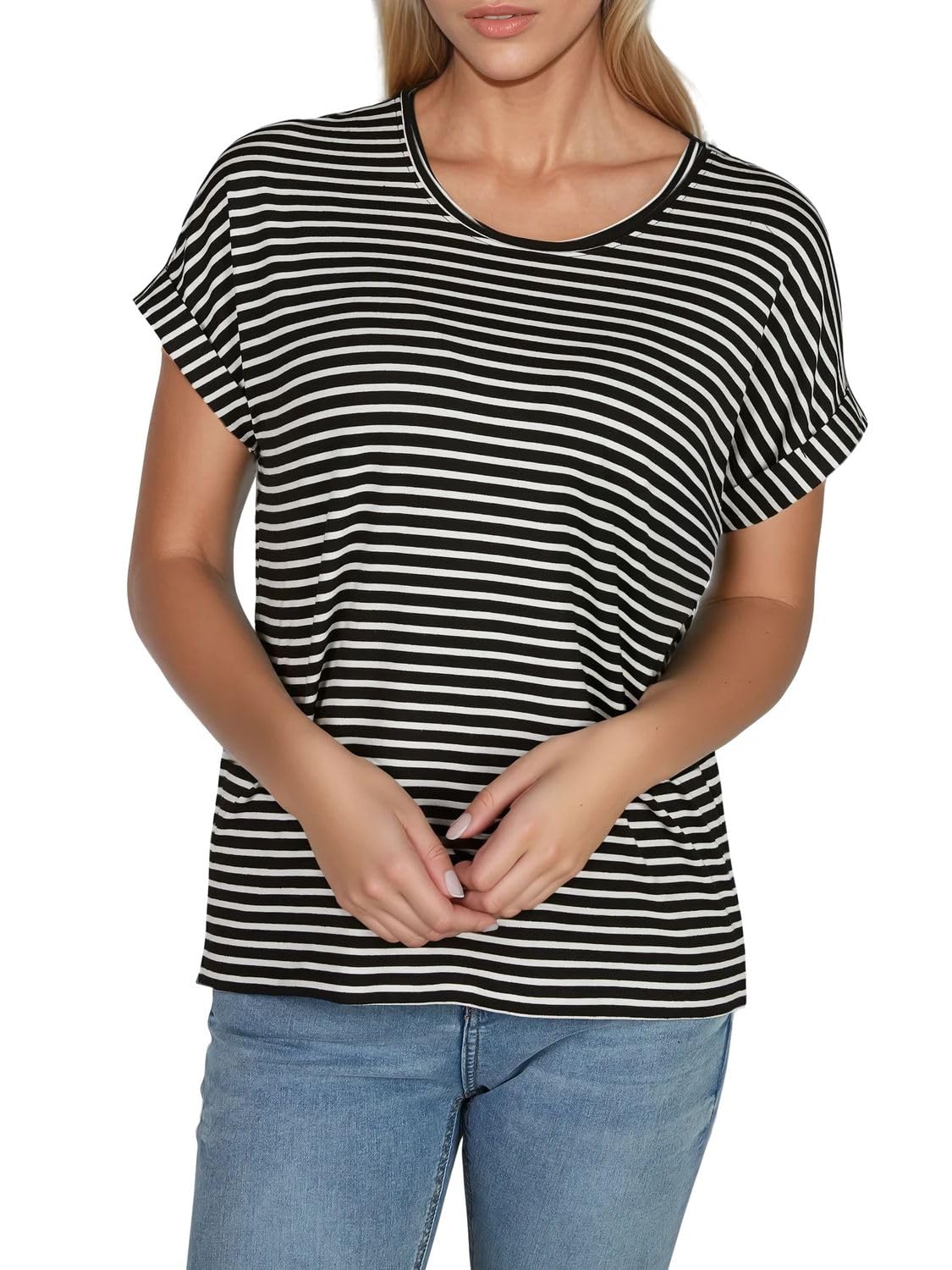 ONLY Tshirt Damen Bluse Top ONLMOSTER 2er Pack Regular Fit Rundhals Basic | Kurzarm Shirt Streifen Braun Blau Rose Grün Schwarz XS S M L XL XXL