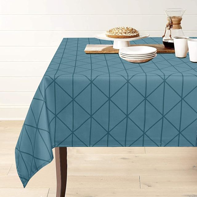 Yugarlibi Blue Table Cloth, Wrinkle Free Teal Tablecloths Rectangular, Wipeable Stain Resistant Polyester Table Protector for Dining Room Kitchen Picnic Party (Geo Rhombus, 152x213cm / 60x84in)