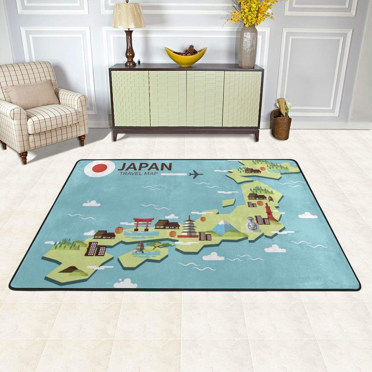 Amazon｜ラグ ラグマット 日本 地図 画 文化 カーペット 洗える 滑り