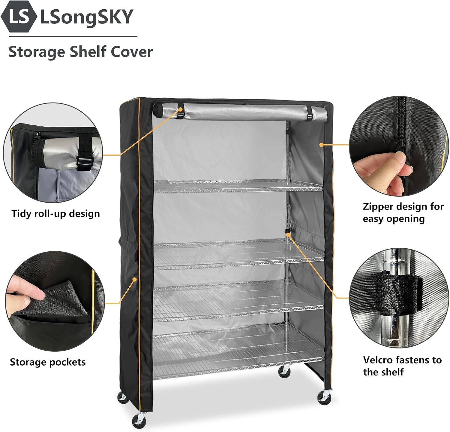 Shelf Cover Waterproof,Shelf Covers for Wire Shelving,Waterproof Heavy Duty Storage Shelves Cover,Keep Garage,Closet,Kitchen,Yard Neat,Fits Racks 60"W x 24"D x 72"H,Black