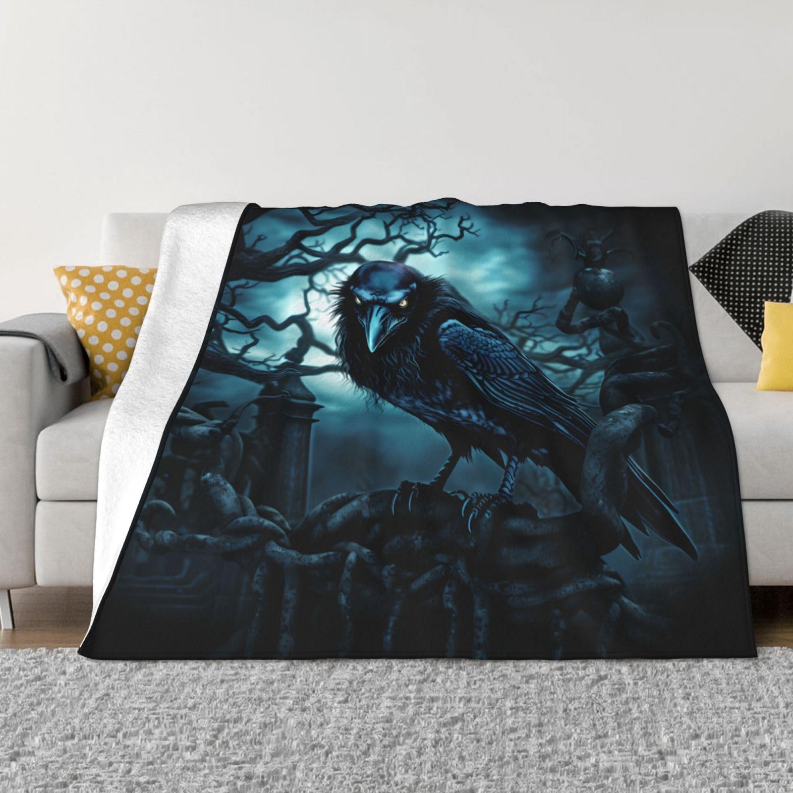 Couverture flanelle corbeau PHAYAH plaid lit canapé 150x200