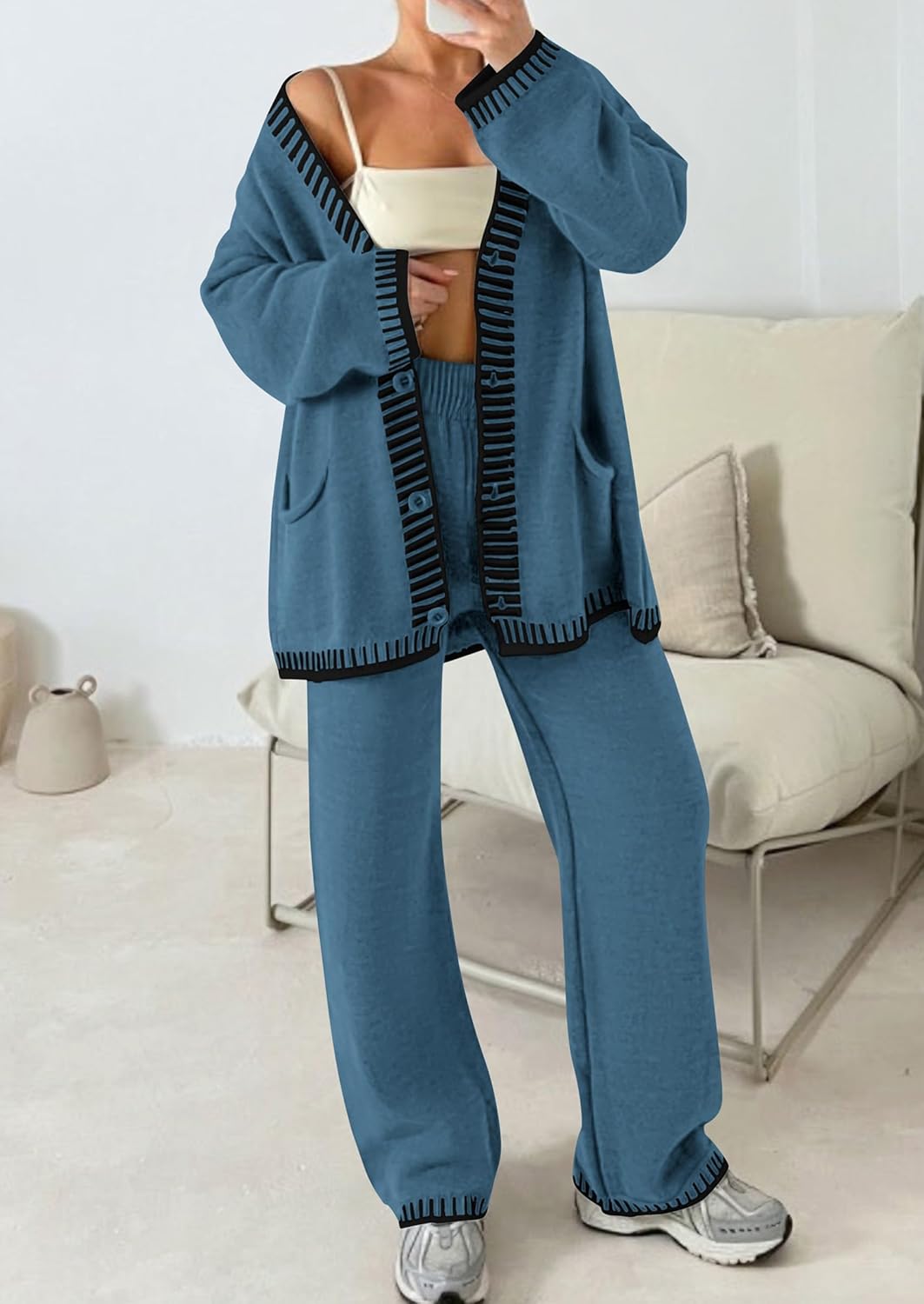 PRETTYGARDEN Lounge Sets for Women Fall 2026 Loungewear 2 Piece Outfits Cardigan Sweaters Track Suit Matching Winter Clothing - Image 6