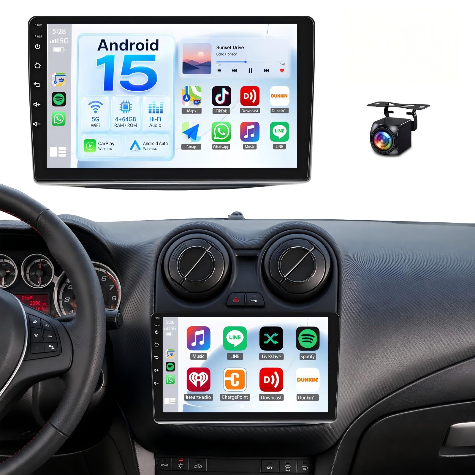 JAWSEU Android 15 4GB+64GB Autoradio per Alfa Romeo MITO 2008-2019 9 Pollici Schermo Tattile Supporto Wireless Carplay Android Auto GPS Navigatore WiFi 5G Bluetooth 5.0 HiFi FM
