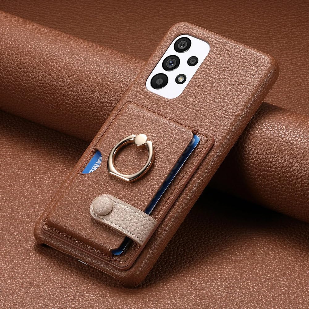 Funda de Cuero con Anillo para Samsung Galaxy S23 S21 FE S24 Ultra S22 Plus A54 A14 A15 A25 A35 A55, Billetera con Tarjetero, marrón, para A13 4G