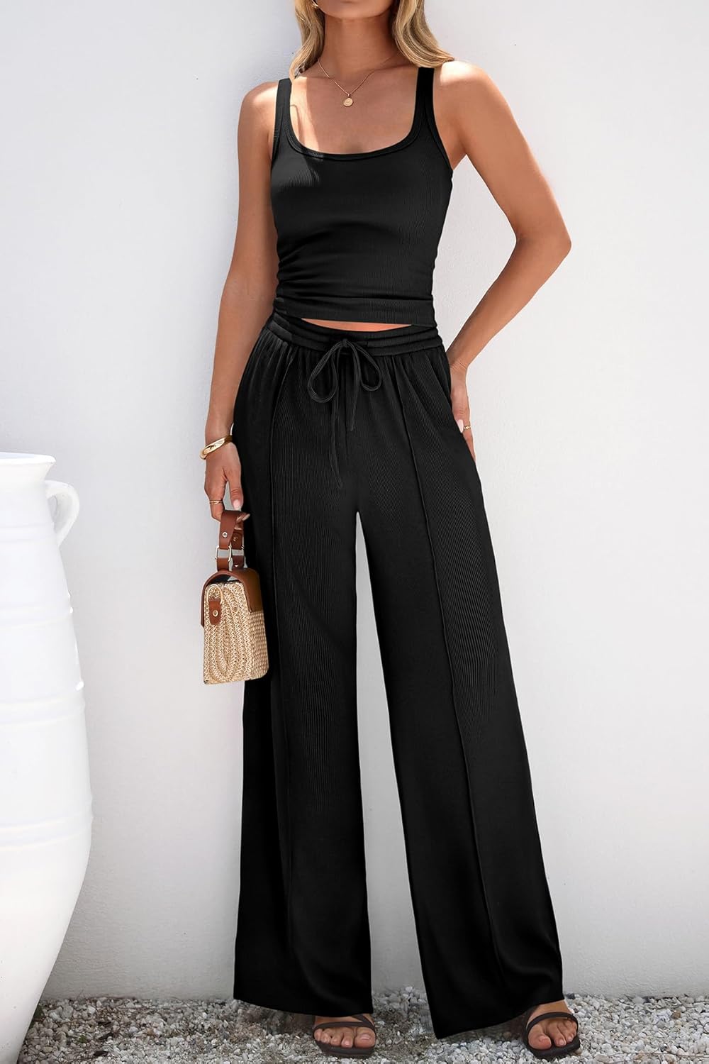 CFLONGE Summer Two Piece Sets for Women Casual Lounge Sets Tank Tops Wide Leg Pants Matching Set Travel Outfits Tracksuits - Image 4