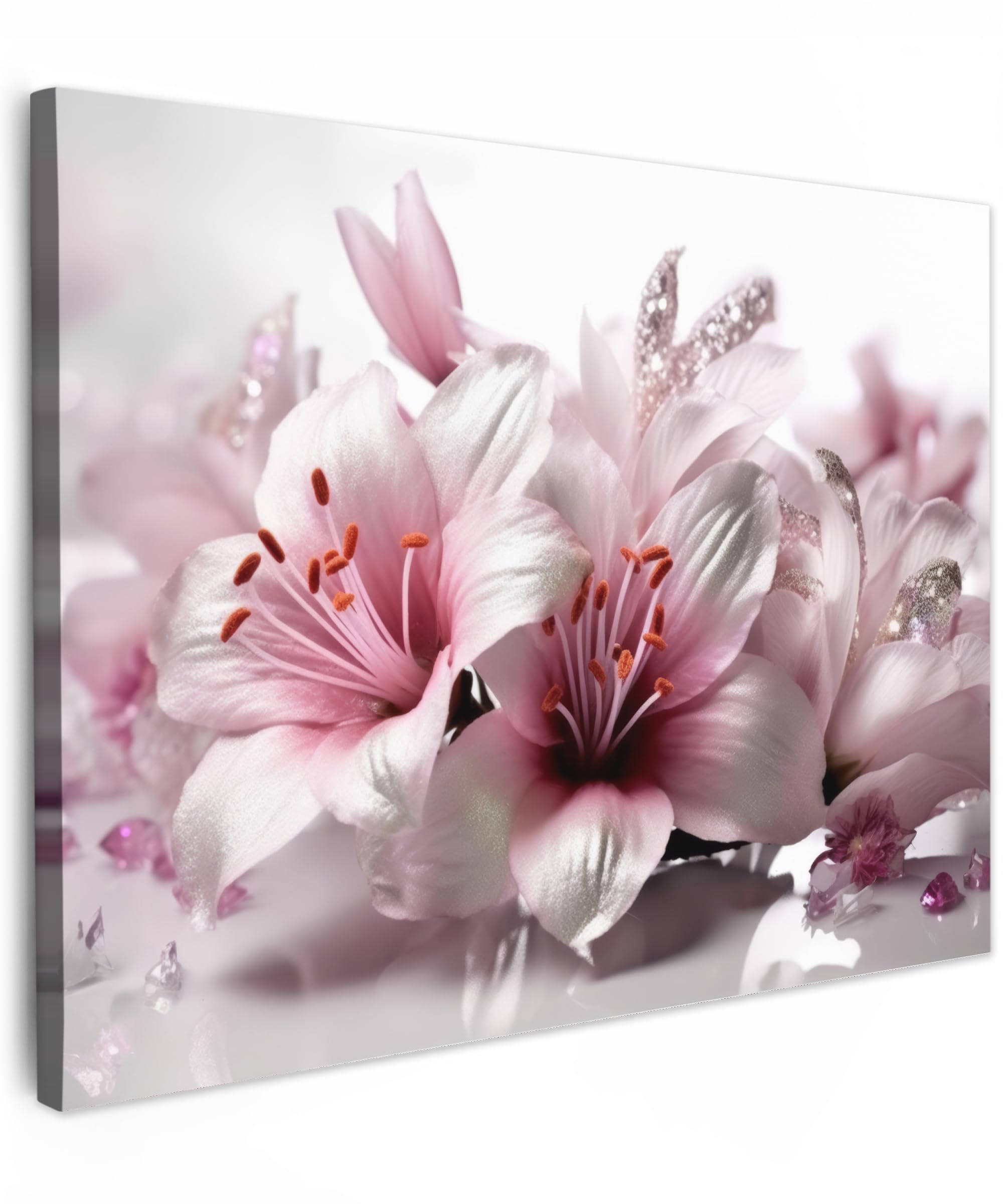 MuchoWow© Canvas Wall Art 31"x24" / 80x60 cm Decor Prints for Living Room Decorative Canvases Hall Artwork Flowers - Lily - Sakura - Pink - Nature — image 1