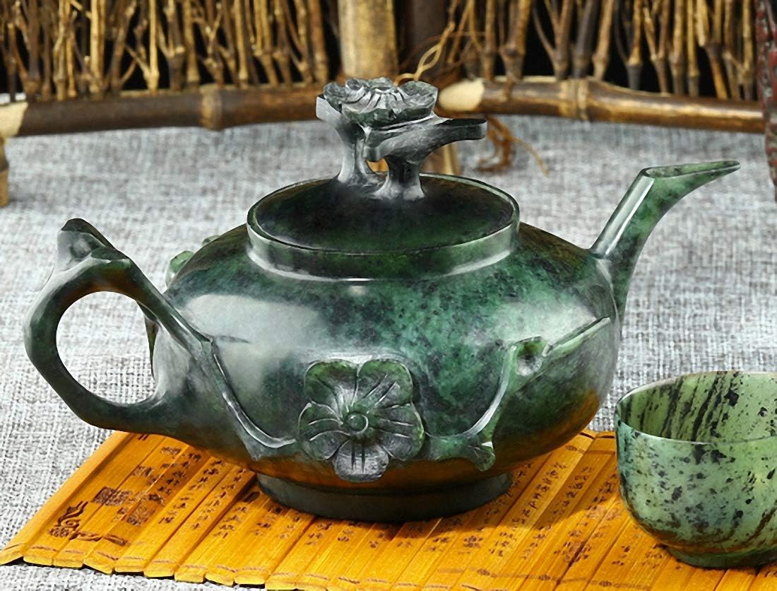 Natural Dark Green Jade Carved Shot Glasses Wine Coffee Cup / Winepot Teapot (Teapot 4#) image 3