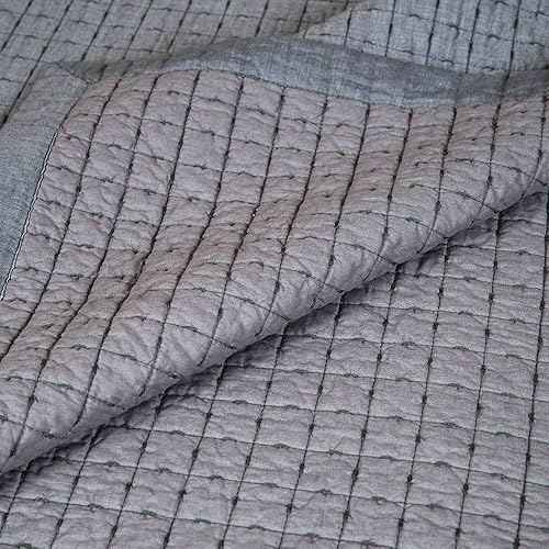 Miniatura 8 de ELEGANT LIFE HOME Colección Chambray teñida con hilo de algodón, colcha ligera y cuadrada con costuras detalladas, tamaño King gris, 108 x 92