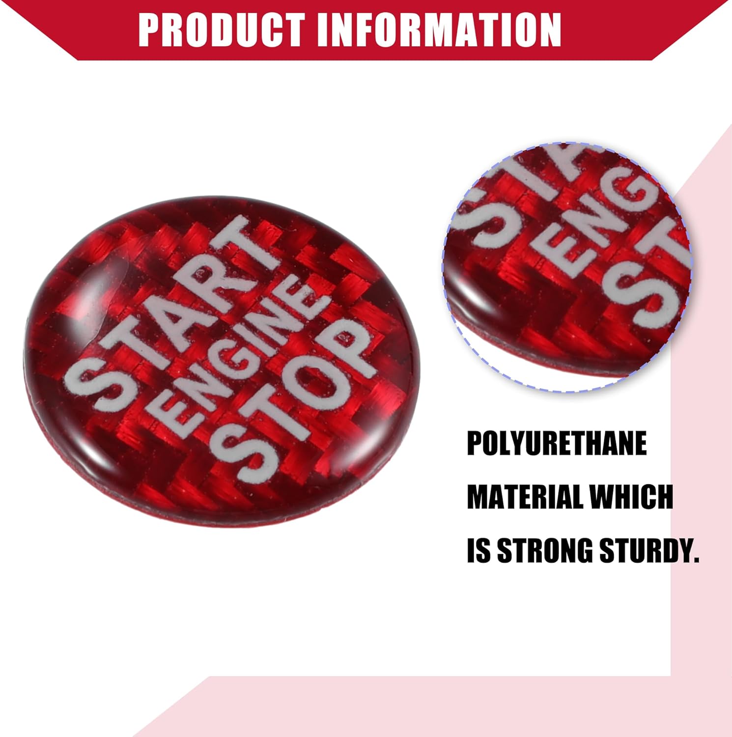 Carbon Fiber Pattern Engine Start Button Cover Trim for Alfa Romeo/Inner Push Start Stop Button Trim Sticker/Durable Polyurethane / 1 Pcs Red