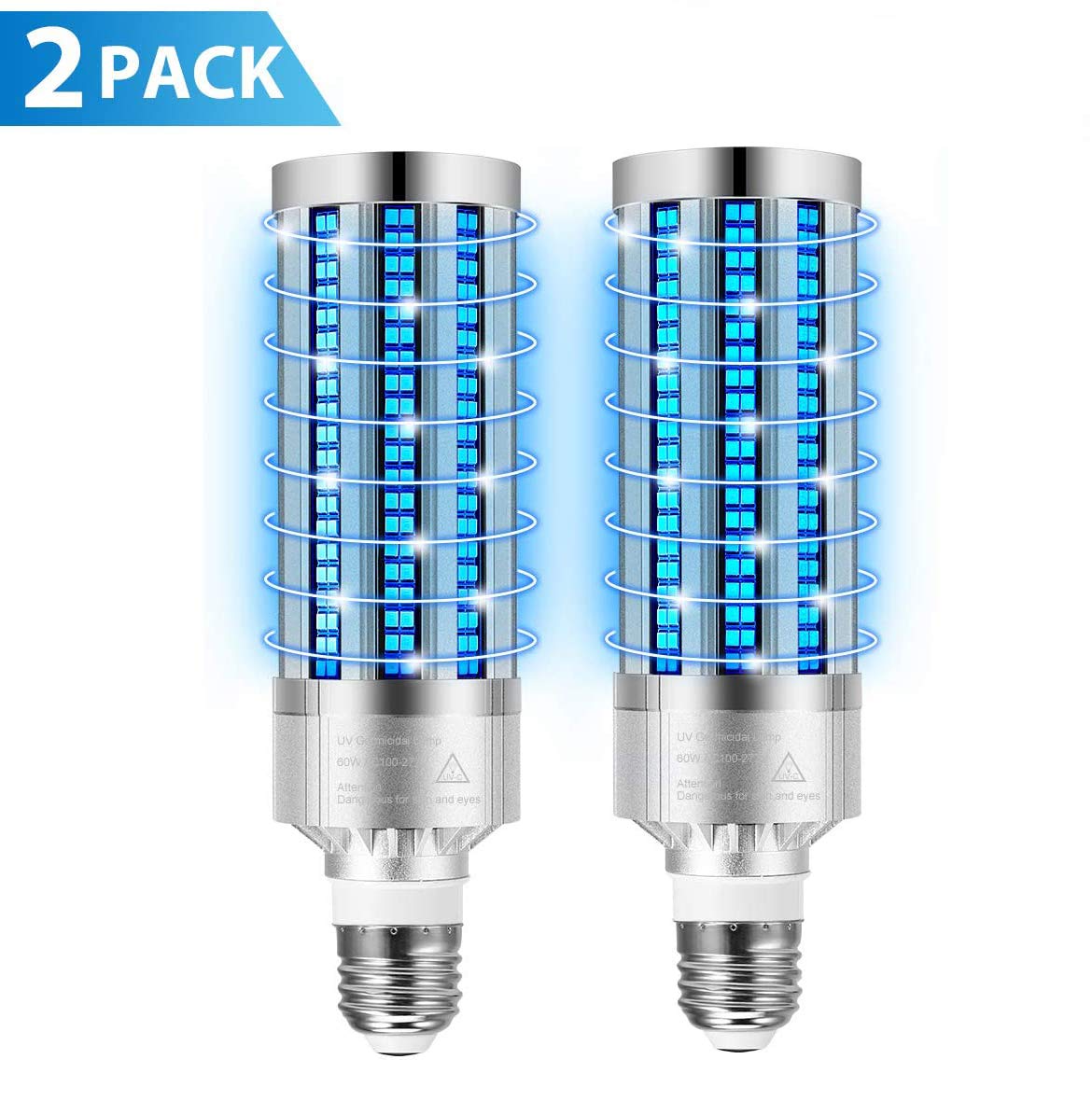 Nestorm 60W LED UV Light Sterilizer Portable Sanitizer Anti-Bacterial Rate 99% UVC Lamp for Hotel Household Wardrobe Toilet Car Pet Area, 2PCS (Standard)