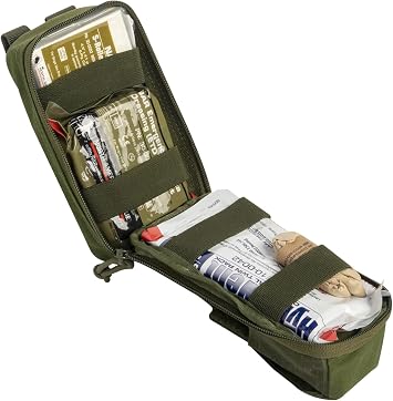 North American Rescue ROO M-FAK Kit OD Green NAR Mini First Aid First Responders MOLLE MFAK Trauma Kit with C-A-T Tourniquet, HyFin Vent Chest Seals, 4" Flat ETD 80-1051