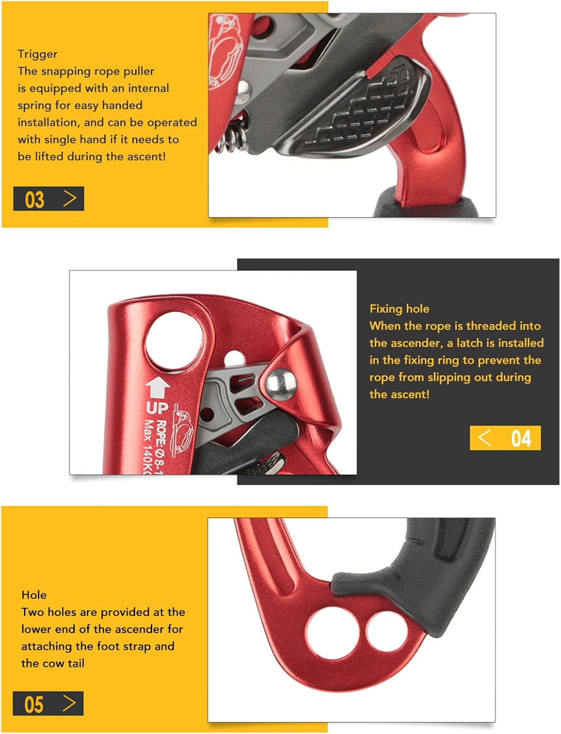 ASHATA Hand Ascender Rock Climbing Tree Arborist Rappelling Gear Equipment Rope Clamp, Right Handled Ascender Mountaineering Rock Climber Ergonomic Rappelling Gear Equipment