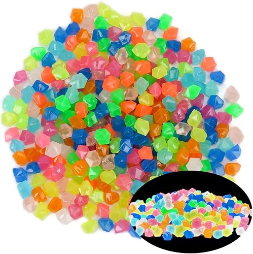 300 piedras decorativas que brillan en la oscuridad, piedras de jardín, piedras luminosas, rocas que brillan con luz y energía solar para decoración