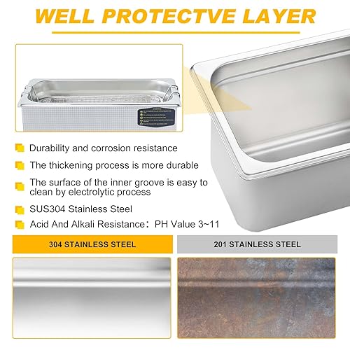 Miniatura 5 de EIWEI Limpiador ultrasónico profesional de doble frecuencia de acero inoxidable digital con temporizador de calentador para carburador, piezas,