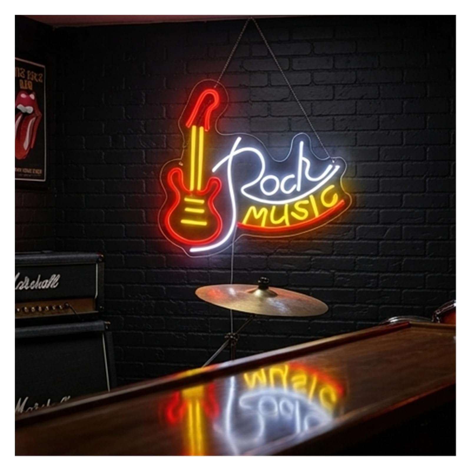 Insegna al Neon Insegna Al Neon Rock Music Con Chitarra Elettrica E Luce Dimmerabile Per Feste Camere Da Letto Studi Musicali Negozi Festival Decorazioni 45cmx38cm