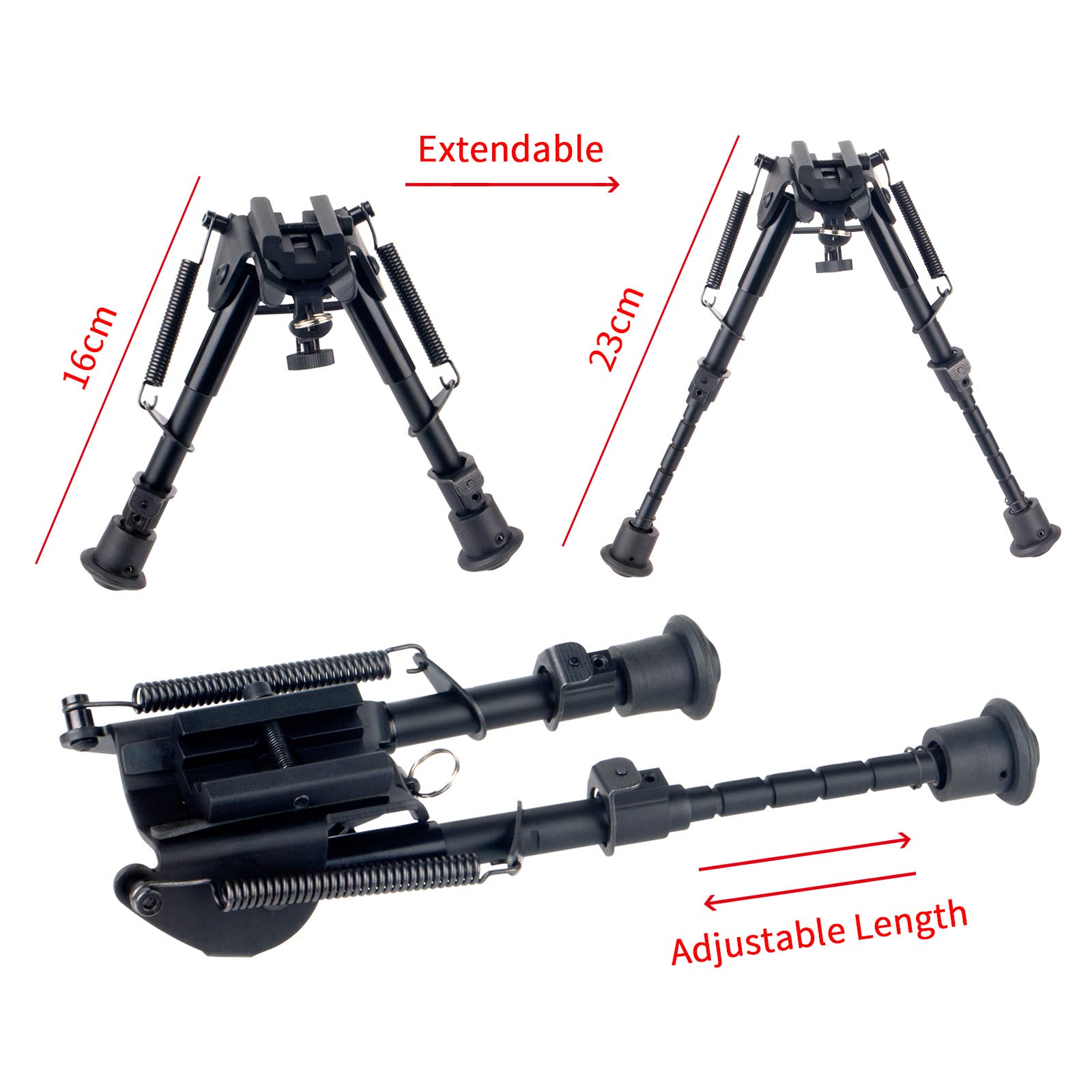 6-9" Bipiede per Fucile tattico Bipiede Regolabile con Ritorno a Molla con Supporto per Perno Girevole Adatto per Guida Picatinny/Weaver da 20 mm per Fucile