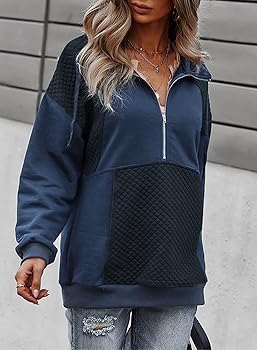 SHEWIN Womens Sweatshirt Casual Long Sleeve Lapel Quilted Half Zip