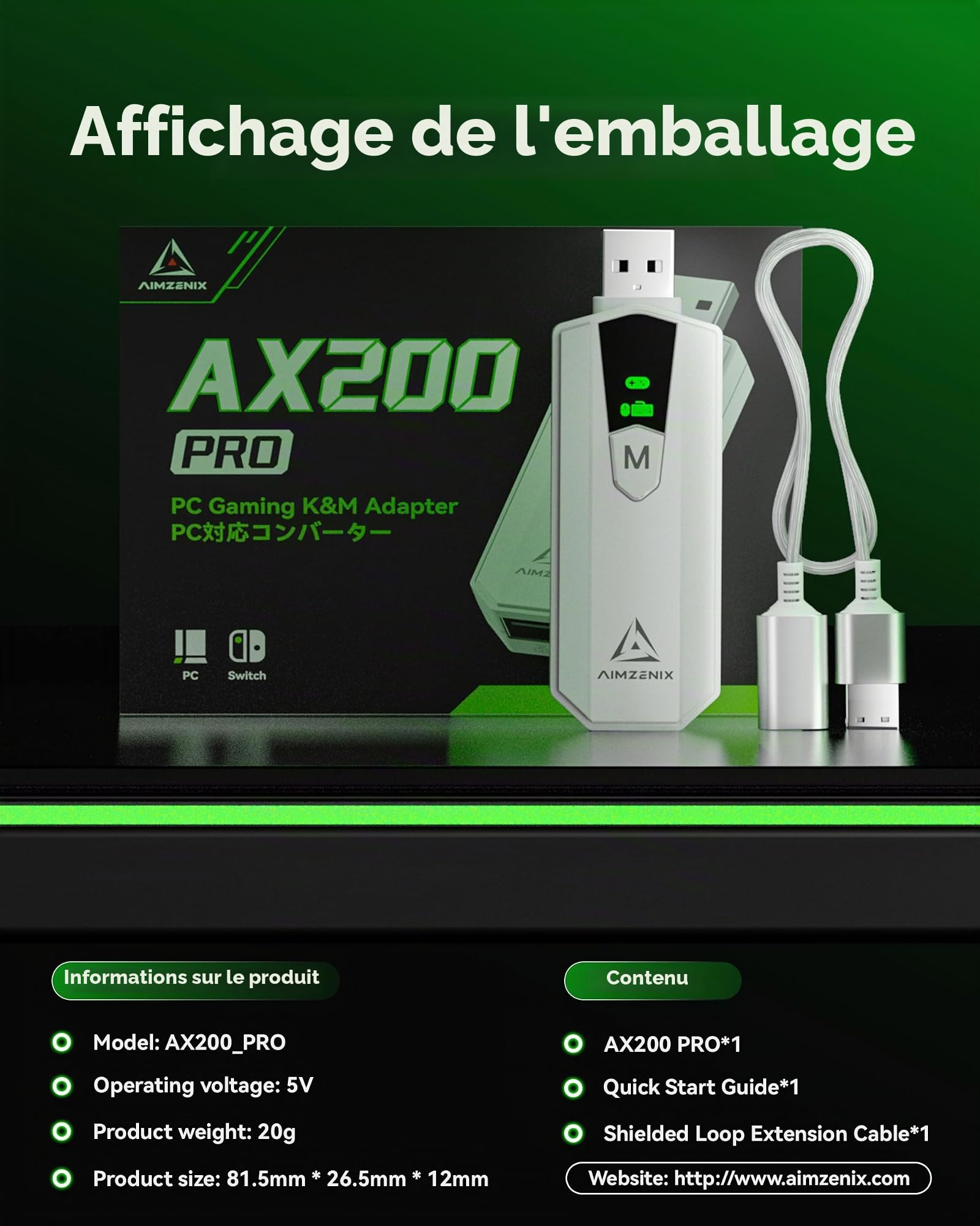 AIMZENIX AX200 PRO Adaptateur clavier souris pour PC et Nintendo Switch