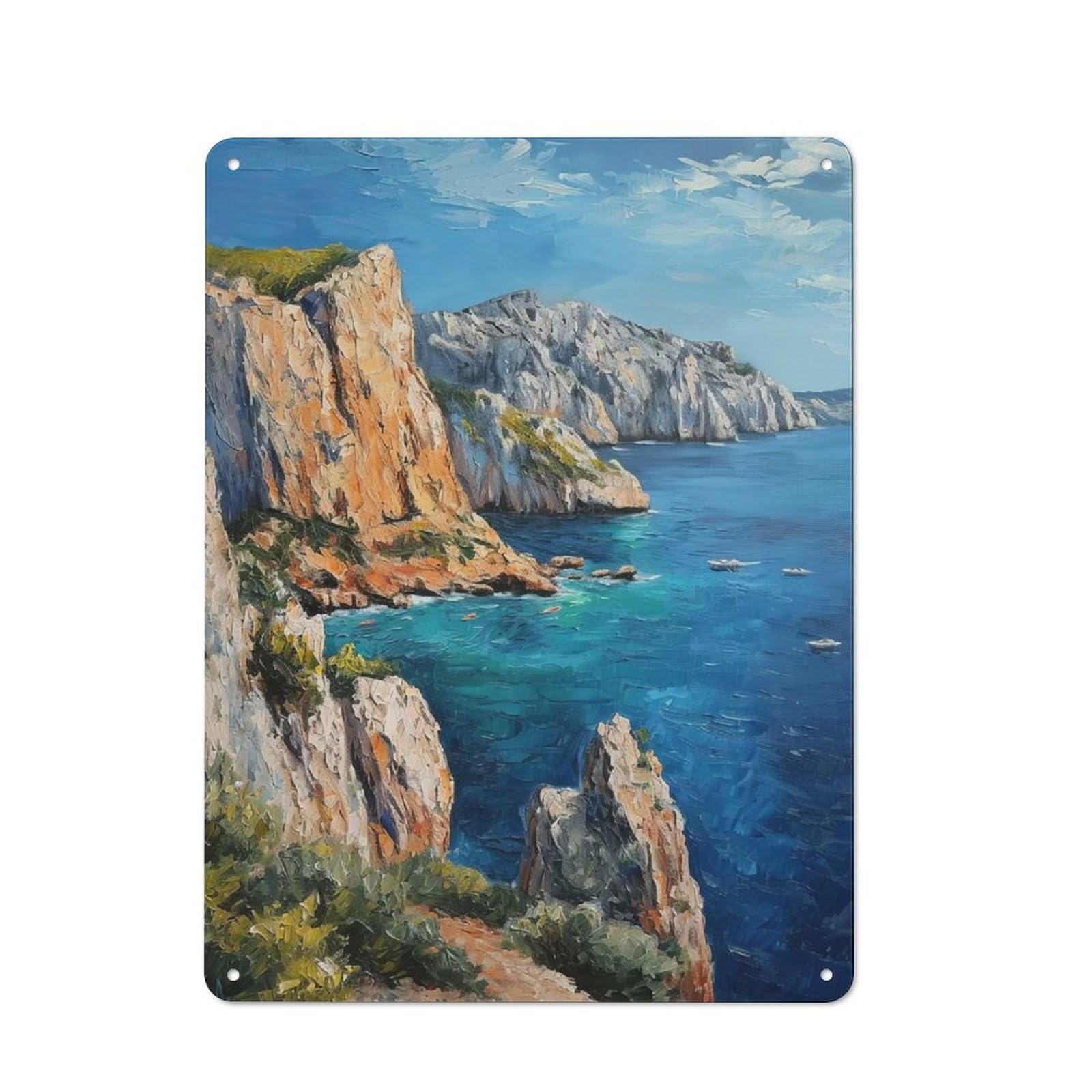Tin Sign 40x30cm with Coastal Cliff Oil Painting for Bar Or Restaurant, Retro Decor, for Garage, Workshop And Man Cave Decoration