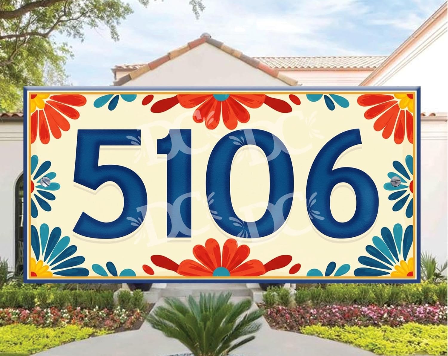 Floral Ceramic House Numbers, Talavera Mexican Ceramic House Address Plaque, Blue Floral Ceramic