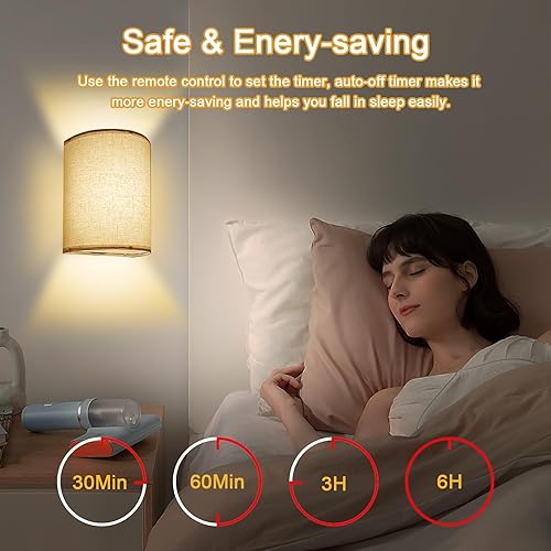 Miniatura 5 de Moobibear Aplique de pared a pilas, 16 colores RGB cambiables, luz de pared regulable con control remoto, apliques de tela de altura, iluminación de