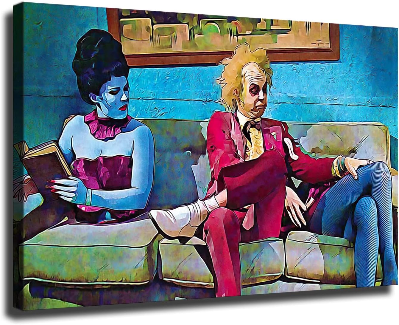 Beetlejuice Waiting Room Lydia Deetz Otho Delia Deetz Adam Maitland Halloween horror Wall Art Print Painting Decor Gifts Poster (Wooden Framed,24x36inch)