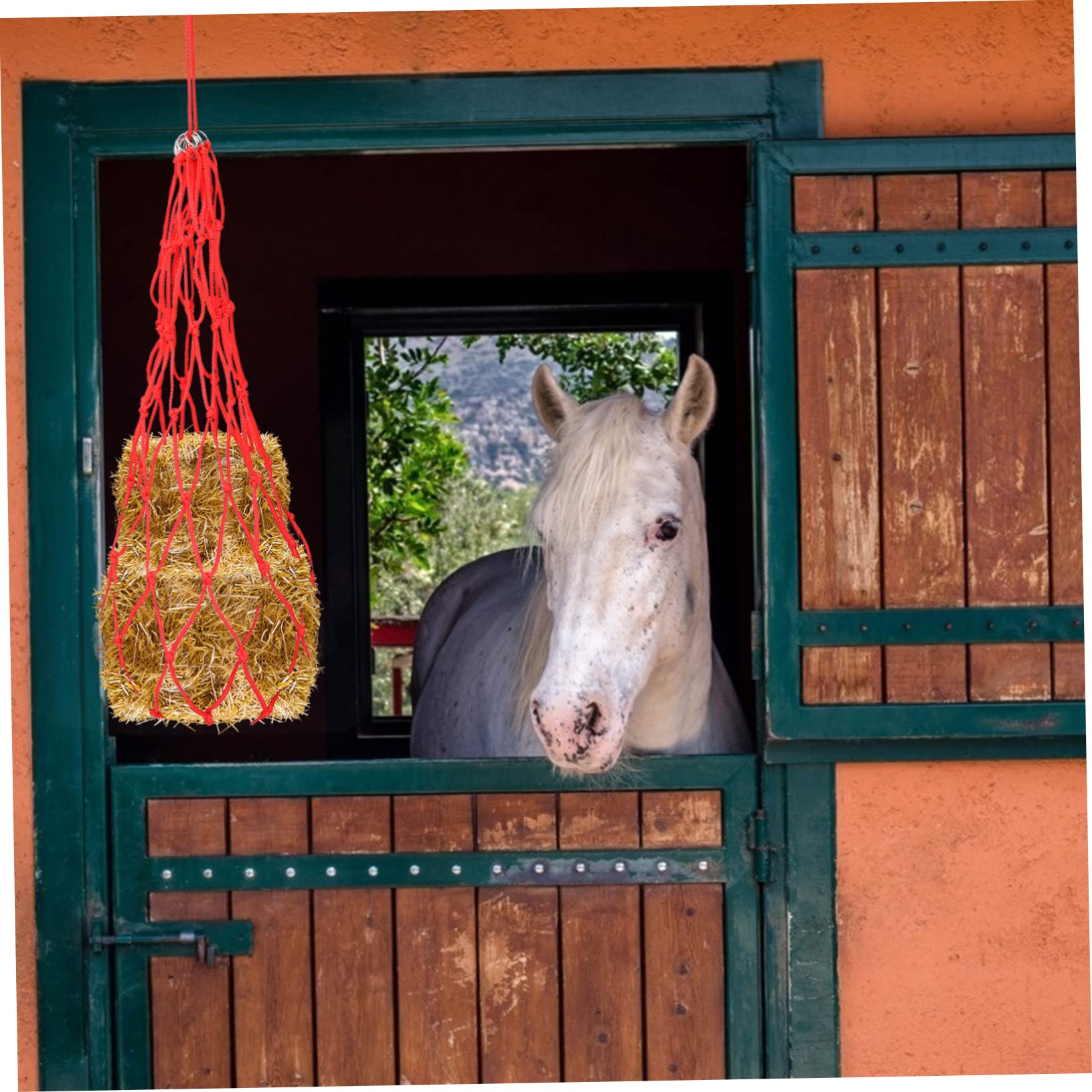 Totority Medium Size Mesh Hay Bag 20 Nylon Ropes Horse Slow Feed Bag for 1-2 Horses