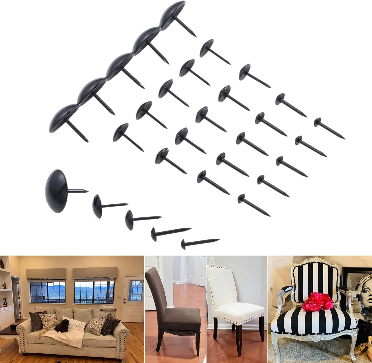 Screw pins for upholstery，10-100pcs Black Upholstery Nails Round Head Metal Pushpins Vintage Tacks Sofa Decor 5/7/9/11/19x17mm (Color : 5x17mm 20pcs) (Color : 7x17mm 20pcs) ( Color : 9x17mm 100pcs )