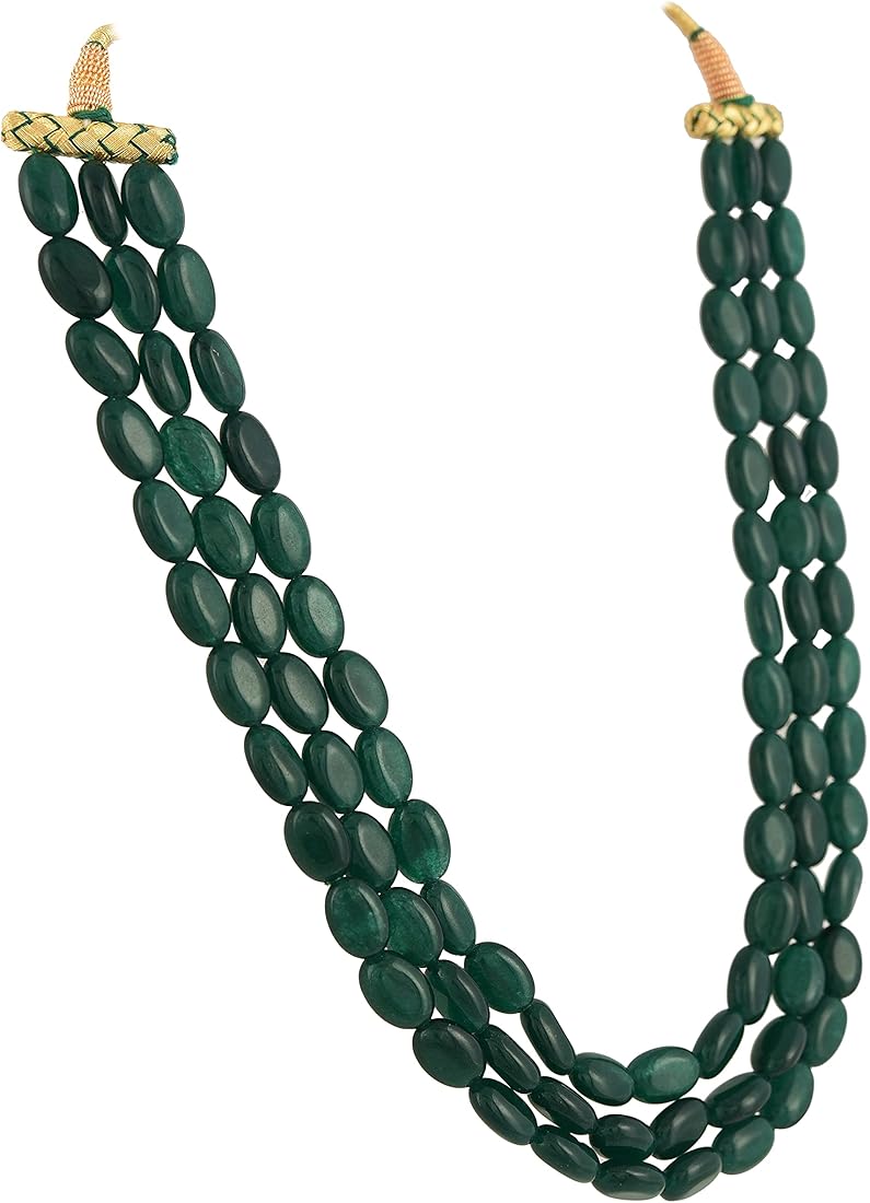 Buy Ratnavali Jewels 3 Layer Real Green Emerald Onyx Stone Beads 