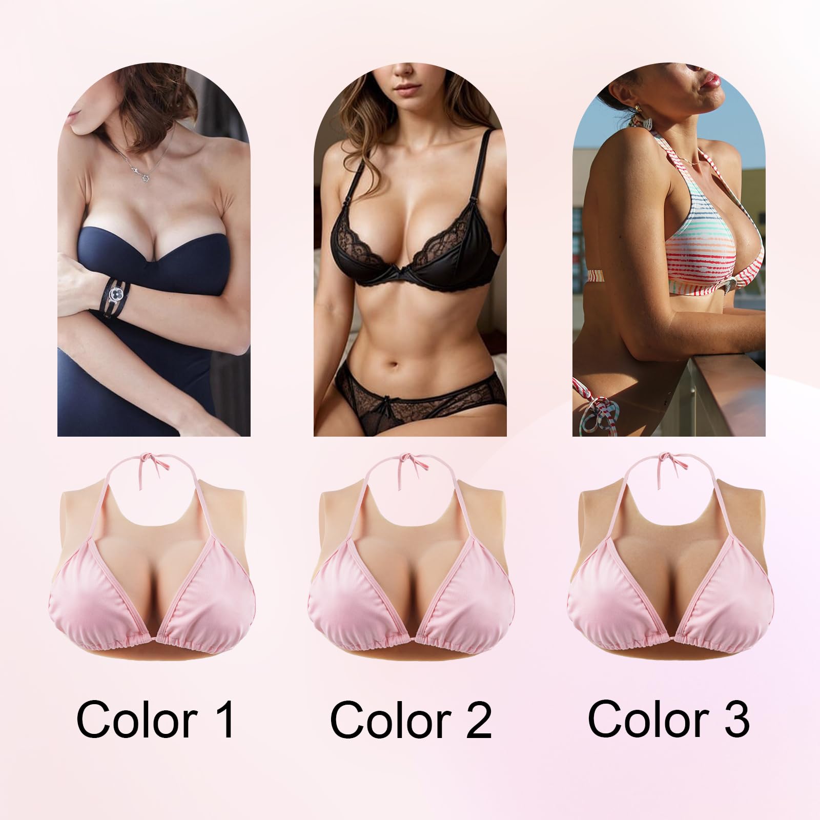 Minaky Faux Seins Silicone Col Rond et Creux Plaques mammaires réalistes pour Cosplay Transgender
