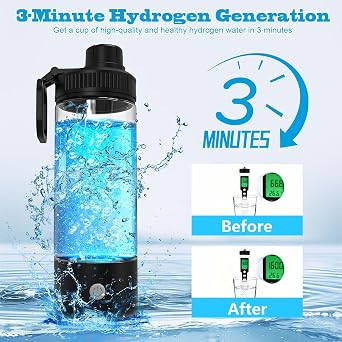 Hydrogen Water Bottle,2026 Upgrade Hydrogen Water Machine-SPE PEM Technology,3-Minute H₂ Production,Remove Ozone/Nitrogen,Portable Portable Water Ionizer for Travel,Home,Office Unisex Black