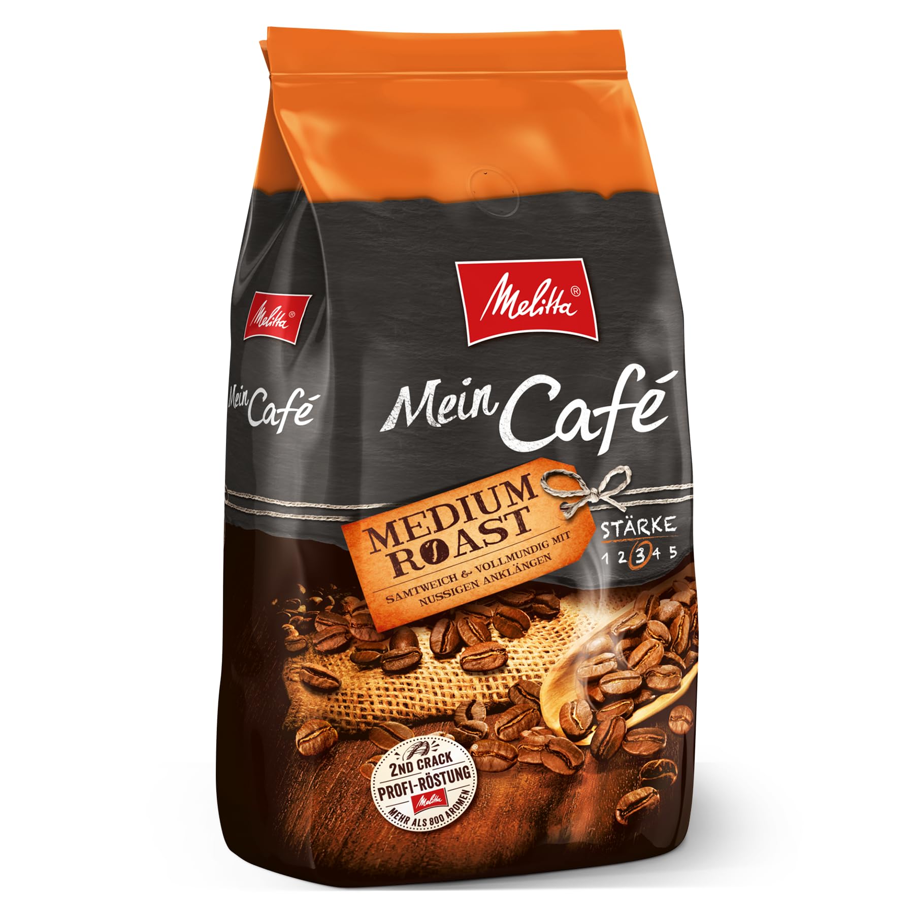 Melitta Mein Café Medium Roast, całe ziarna kawy, średnie palenie, moc 3